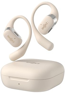 SHOKZ OpenFit True Wireless Earbuds, Open-Ear Bluetooth Kabellose Kopfhörer mit Noise-Cancelling Mikrofon, Ohrhörer mit schnellem Aufladen, 28 Std Laufzeit, IP54 Wasserdicht, mit Tragetasche, Beige