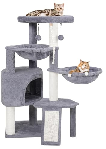 TWDEPART Kratzbaum für Katzen mit Aktivitätscenter, 95cm Kletterbaum Katzenspielzeug mit Spielzeugkugeln, Grau