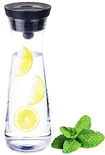 AMAYGA Glas-Karaffe,1200ml Glas Karaffe Krug mit Deckel und Auslauf, Wasserkaraffe, Eistee Krug, Saft Krug, für hausgemachte Getränke/Eistee/Milch/Kaffee/Wein