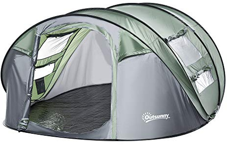 Outsunny Zelt für 4-5 Personen Campingzelt mit Heringen Kuppelzelt Polyester B3 Gitter Glasfaser Dunkelgrün+Grau 263,5 x 220 x 123 cm