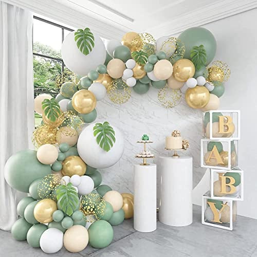Luftballon Girlande Grün, 115 Ballons Mit Salbei Blätter, Olive Gold für Baby Shower, Babyparty, Brautparty, Hochzeit, Geburtstag Deko, Party Deko