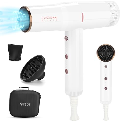Professionell 100 Million Negativ Ionen Haartrockner, PARWIN PRO BEAUTY Föhn Fön mit einzigartigem Bürstenlosem Geräuscharm Motor, 30M/S Luftstrom für Schnelle Trocknung, Innovativer Mikrofilter(Weiß)
