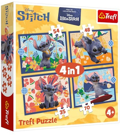 Trefl - Puzzle 4-in-1: Urlaub auf Hawaii mit Lilo&Stitch, 4+