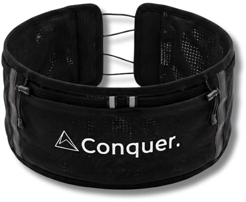 Conquer. Laufgürtel Damen & Herren – Running Belt mit Platz für Handy & Trinkflasche | Verstellbarer Laufgurt Joggen ohne Schnalle - Kein Wackeln, kein Reinzwängen