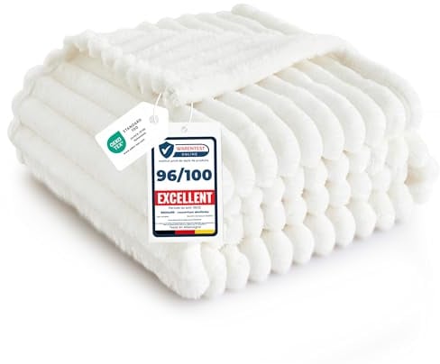 BEDSURE Kuscheldecke für Zimmer Deko - Wolldecke & Fleecedecke, Sofadecke, Weiche Warme Grobe Korddecke für Couch, Geschenke für Frauen, Tagesdecke, Wollweiß, 150 x 200 cm
