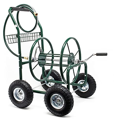 Wiltec Schlauchwagen ohne Schlauch, Schlauchaufroller für 5/8 (16 mm) Gartenschlauch bis 76 m, mit Reifen Ø 25cm Gartenschlauchwagen, Gartenschlauchtrommel