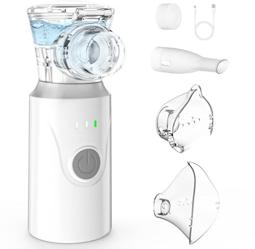 Inhalationsgerät, MILFECH Inhaliergeräte tragbar Vernebler Set Mit USB Wiederaufladbar, Einstellbarer Sprühnebel, Inhalator Verneblergerät mit Mundstück und 2 Maske (Weiß)