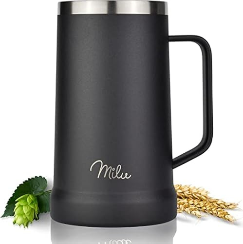 Milu Bierkrug Edelstahl isoliert | Bierglas mit Deckel | Thermobecher mit Henkel | Bier Geschenk für Männer, Papa | hält 7 Stunden kalt (700ml, Schwarz)