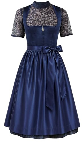 Dirndl Damen midi Lang Dirndl Blau Trachtenkleid Trachtenrock Dirndl-Komplettsets Trachtenmode Trachten Damen mit 3 Teilig Schürze Dirndlbluse Oktoberfest Dresses Dirndlkleid 36