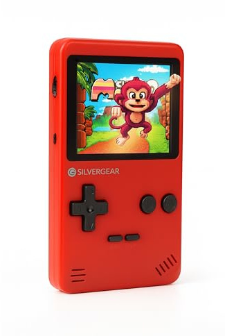 Silvergear® Analogue Pocket Konsole Retro | mit 240 Klassichen Spielen l Handheld Spielekonsole l Mini Game Konsole l Tragbare Retro Videospielekonsole | 12,5x8x2,3 cm | Rot