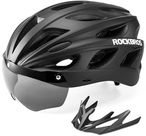 ROCKBROS Fahrradhelm Rennrad Helm Radhelm mit Abnehmbaren Visier Cityhelm Leichter Stadthelm für Damen und Herren MTB, XL 58-65cm Schwarz