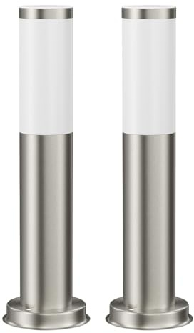 ledscom.de 2x Wegelicht/Pollerleuchte PORU für außen, IP44, 39 cm, edelstahl, 1x E27 max. 40W