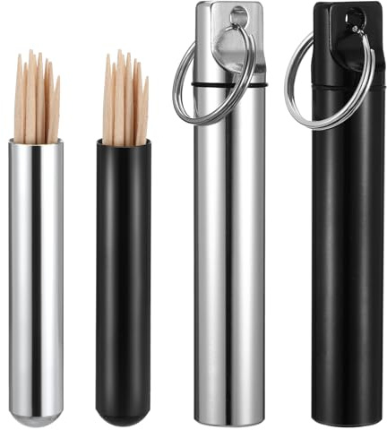 YUXIANLB 4St Zahnstocherhalter aus Metall kleine Pillendosen tragbarer Zahnstocherhalter Pillenbox für unterwegs Zahnstocherspender Aluminiumlegierung Tasche Zahnstocherdosen mit Schlüsselanhänger
