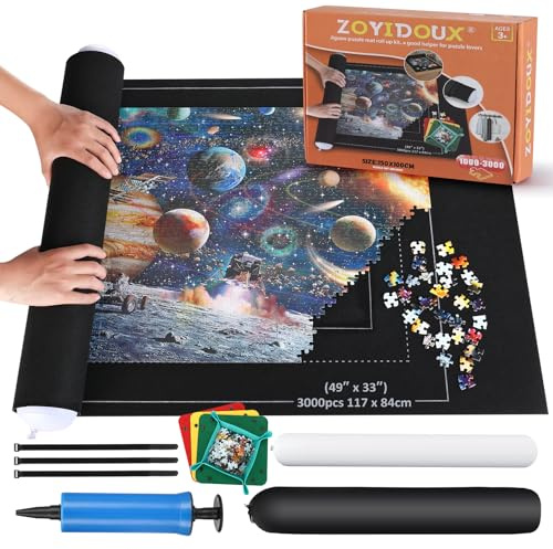 Puzzlematte Puzzlerolle, Puzzelmatten für Puzzle bis 3000 leicht zu lagern und zu transportieren, Schicke Puzzles-Geschenkbox,Riesenfilzmatte zur Aufbewahrung von Puzzles