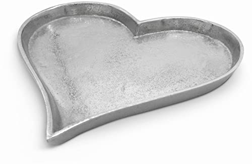 FeinKnick Herz Dekoteller – Schönes Silber Deko Tablett 24cm aus Metall | Dekoschale in Herzform als Kerzenteller – Dekotablett silbern als Geschenk & Schale – Luxus Deko Teller Serviertablett