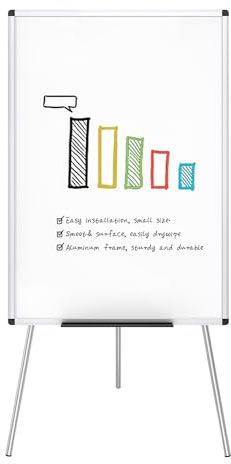 VIZ-PRO Whiteboard/Flipchart-Staffelei, höhenverstellbar, nicht magnetisch, trocken abwischbar, 90 x 60 cm
