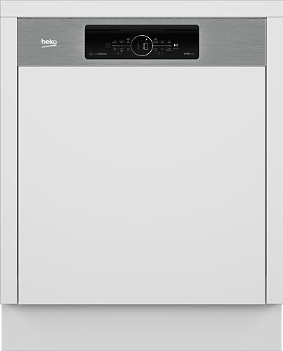 Beko BDSN38440X Einbau-Geschirrspüler 60 cm teilintegriert, für 14 Maßgedecke, 3 Spülebenen, 5 Temperaturen, Schnell+, SteamGloss Trocknung, Corner Intense, TrayWash, Schwarz/Weiß