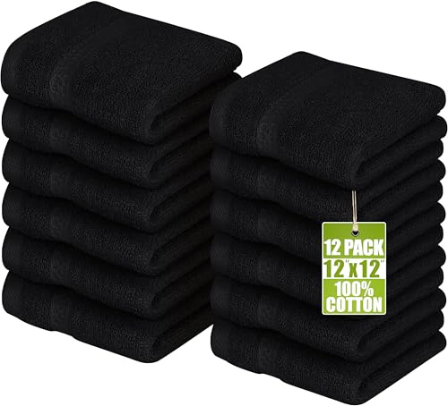 Utopia Towels - 12er Pack Seiftücher mit Aufhängeschlaufen 30x30 cm Oeko TEX Hergestellt in Green, 100% Baumwolle Gästehandtücher weiche und saugfähige Waschlappen für die Gesichtsreinigung (Schwarz)