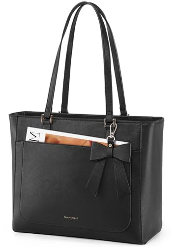 RAINSMORE Handtasche Damen Groß Shopper Business Tasche Damen Wasserdichte Leder Tote Bag Mittelgroß Arbeitstasche Henkeltasche Umhängetasche Schultertasche Schwarz