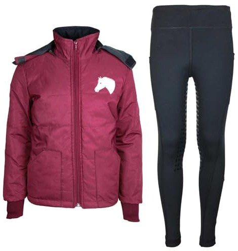 MS-Trachten Reitset Kinder Reitjacke Mia Maroon mit Reitleggings Schwarz (122/128)