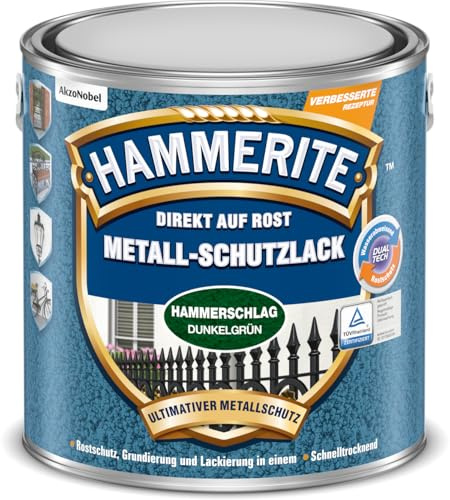 Hammerite Metallschutzlack Hammerschlag, 3in1- Rostschutz, Dunkelgrün, 2,5 l
