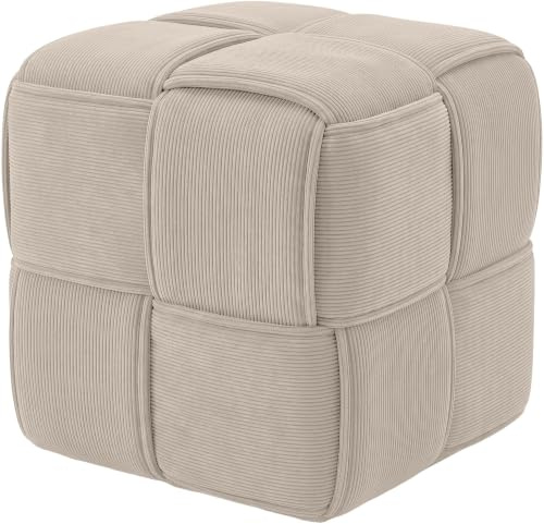 CLP Sitzhocker Cord Forinta, modernes quadratisches Design, bequemer Hocker, Fußhocker, Sitzwürfel für Wohnzimmer und Schlafzimmer Farbe Creme