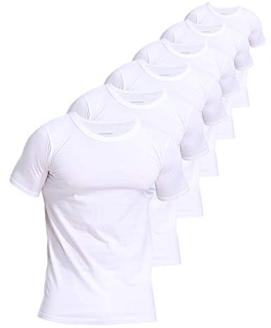 Comfneat Herren 6-Pack 100% Baumwolle Unterhemden Rundhals T-Shirts | Kurzarm, Weich & Leicht, Extra langes Gesäß