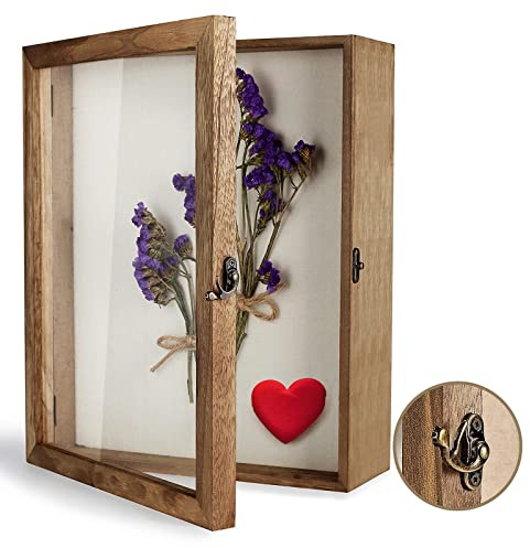 TJ.MOREE Blumen Große Schattenbox Vitrine Rahmen mit Glasfenstertür Bilderrahmen Hochzeitsstrauß Erinnerungsstücke Medaillen Fotos Erinnerungsbox für Andenken