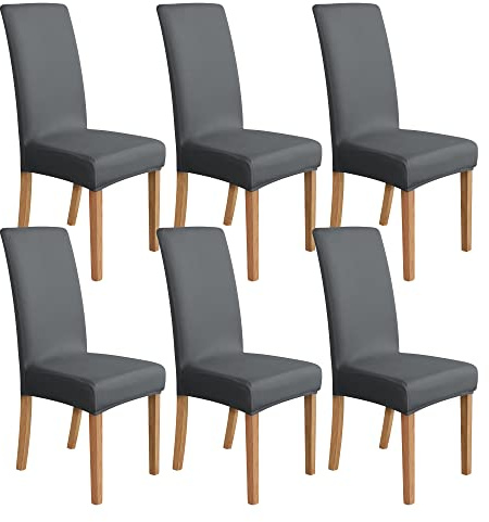 Amazon Basics Stretch-Schonbezug für Esszimmerstühle, 6 Stück, Dunkelgrau, einfarbig