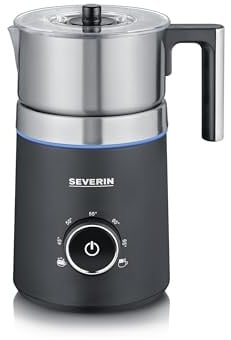 SEVERIN SPUMA 700 Induktions-Milchaufschäumer, elektrischer Milchaufschäumer ohne Anbrennen, spülmaschinengeeigneter Milchschäumer, Edelstahl-gebürstet/schwarz-matt, SM 3586