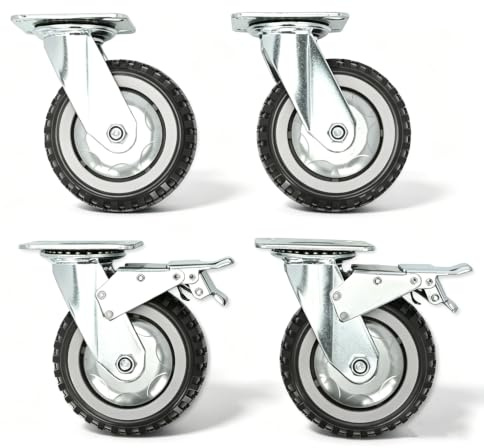 uyoyous 4 Stück Schwerlastrollen, 150mm Lenkrollen mit Bremse, 360° Drehbar Transportrollen, 2 Bremsrollen 2 Lenkrollen ohne Bremse, Traglast 1400KG, Doppelkugellager