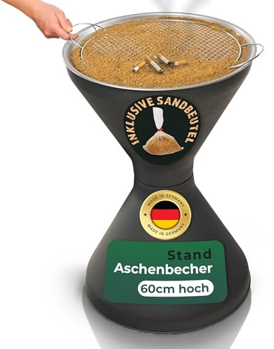 Novaliv Standaschenbecher für draußen 60cm hoch 40cm Ø inklusive 1x Beutel Sand Standaschenbecher outdoor Aschenbecher für draussen stehend verzinktes Metallsieb Aschenbecher Ständer Raucherpause