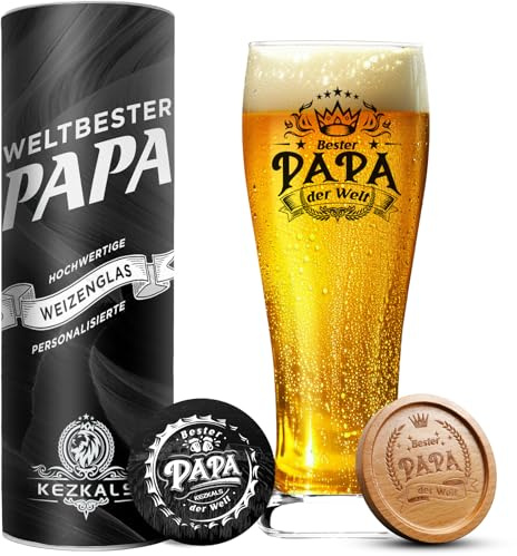 KEZKALS Papa Geschenk Weihnachten, Weizenbiergläser 0,5 mit Gravur, Vatertagsgeschenk Weihnachtsgeschenke für Papa Geschenk Vatertag Bester