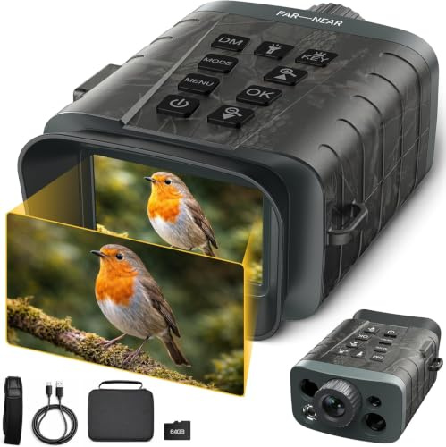 4K Nachtsichtgerät mit Entfernungsmesser, 1000m Reichweite, 600m Nachtsicht | 18X Digitalzoom, 5000mAh Akku, 64GB Karte, 5 Messmodi, Jagd, Naturbeobachtung, Camping, Outdoor-Abenteuer, Sicherheit