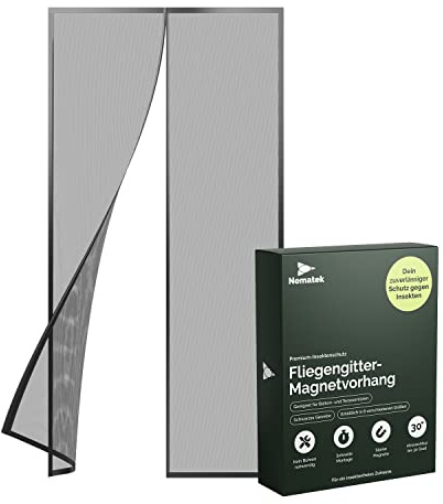 Nematek - Fliegengitter Tür 90x210 cm - hochwertige Fliegengitter Tür Magnet für Balkontür, Terrassentür oder Wintergarten - schwarze Fliegengitter Balkontür ohne Bohren mit starken Magneten