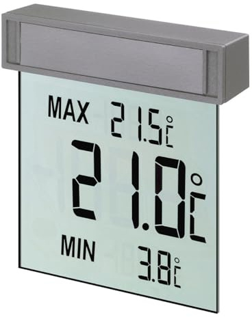 TFA Dostmann Vision digitales Fensterthermometer aussen, 30.1025, selbstklebend, großes Display mit Außentemperatur, Höchst- und Tiefstwerte, 97 x 22 x 105 mm, Silber