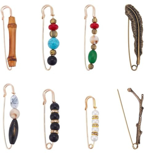 nbeads 8 Styles Vintage Chic Brosche, Extra Große Sicherheitsnadeln Perlen Brosche Pullover Schal Clips Für Pullover Schals Kragen Kleider Kleidung Dekoration Accessoires