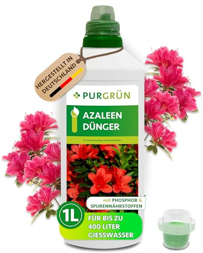 Purgrün® Azaleen-Dünger 1 Liter – Mineralische Rezeptur – Premium-Flüssigdünger mit Spurennährstoffen – NPK 10+8+6 – Extra Phosphor für strahlende Blüten – Ergiebiges Konzentrat für 200 Liter Wasser