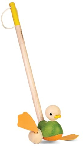 PlanToys® Ente Nachziehtier Holz – Schiebetier & Motorikspielzeug | Holz-Nachziehtier ab 12 Monaten: die Ente rollt auf Rädern hinterher. Lädt zum Laufenlernen ein & fördert die Motorik