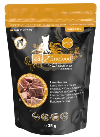 catz finefood Purrrrly No. 107 Lammherzen, gefriergetrockneter Katzensnack/Katzenleckerli, 6er Pack (6 x 35 g)