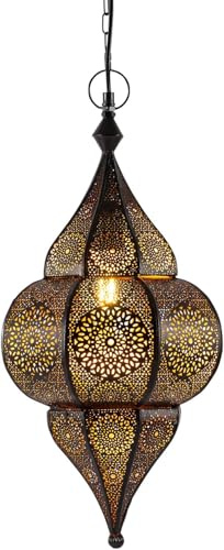Orientalische Lampe Pendelleuchte Lunar Schwarz 40cm E27 Lampenfassung | Marokkanische Ramadan Hängeleuchte Leuchte aus Marokko | Orient Lampen für Wohnzimmer Küche oder Hängend über den Esstisch