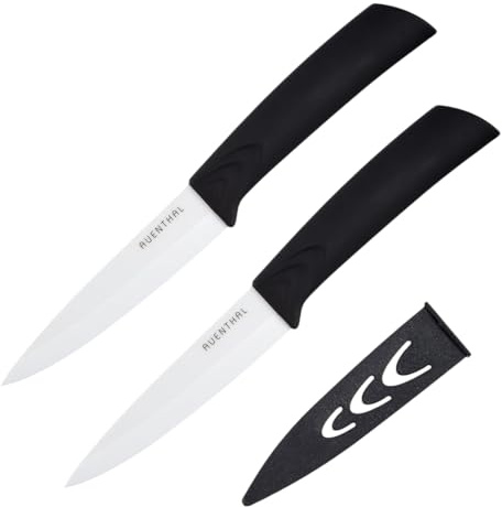Amefa AUENTHAL Keramikmesser, 10 cm Klingenlänge, weiße Klinge aus Keramik, extrem scharf, ergonomischer Griff schwarz, inklusive Klingenschutz, Schälmesser Küchenmesser
