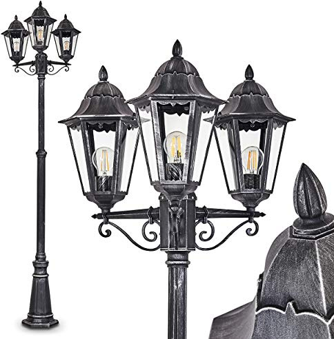 HOFSTEIN Kandelaber Lignac, Außenwegeleuchte aus Metall/Glas in Schwarz/Silber/Klar, höhenverstellbare Wegeleuchte im Antik/Retro/Vintage-Design für Garten, Außenbereich, Hof, 3 x E27, IP44
