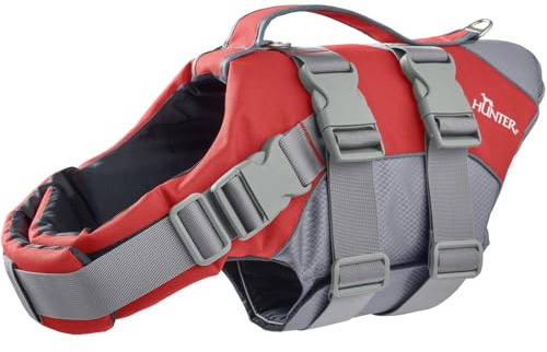 HUNTER Moss Hunde-Schwimmweste | starker Auftrieb, individuell verstellbar, reflektierende Elemente, praktische Handschlaufe, Farbe: rot, Größe: M