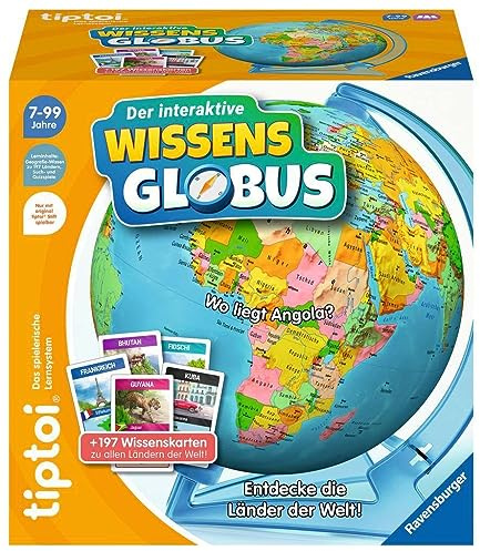 Ravensburger tiptoi Spiel 00107 - Der interaktive Wissens-Globus - Lern-Globus für Kinder ab 7 Jahren, Spielzeug für Jungen und Mädchen, für 1-4 Spieler