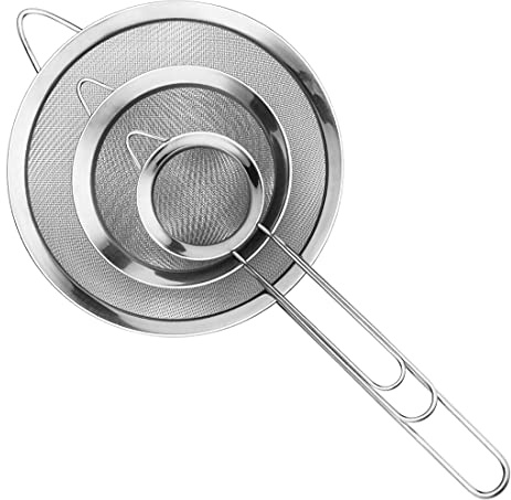 Royouzi Küchensieb Set, 3 Stück 7/12/18cm Hochwertig Edelstahl Sieb aus 304 Edelstahl,Feinmaschiges Sieb Set,Haushaltssieb für Backen,Kochen,Mehl,Eiweißtrennung,Saft usw die Küche