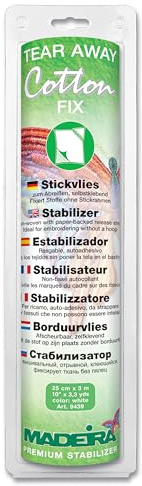 Madeira Tear Away Cotton Fix Stickvlies Selbstklebend,30 cm x 3m,Weiß, Weiss