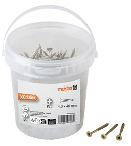 Meister Universalschrauben 4,0 x 40 mm - 500 Stück im Set - Senkkopf - PZ Pozidriv-Antrieb - Teilgewinde - Gelb verzinkt / Schrauben-Set / Schrauben-Eimer / 904050