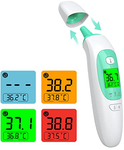 Fieberthermometer Ohr Kontaktloses Stirn- und Ohrthermometer Digitales Medizinisches Temperaturthermometer für Erwachsene Kinder Babys und Objekt mit Hochtemperaturalarm