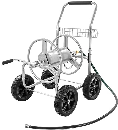 VEVOR Schlauchtrommelwagen, 1,5 cm x 91 m fasst bis zu -Schlauch, mobile Werkzeuge mit 4 Rädern, robuster, pulverbeschichteter Stahl im Freien mit Aufbewahrungskorb, für Garten, Hof, Rasen